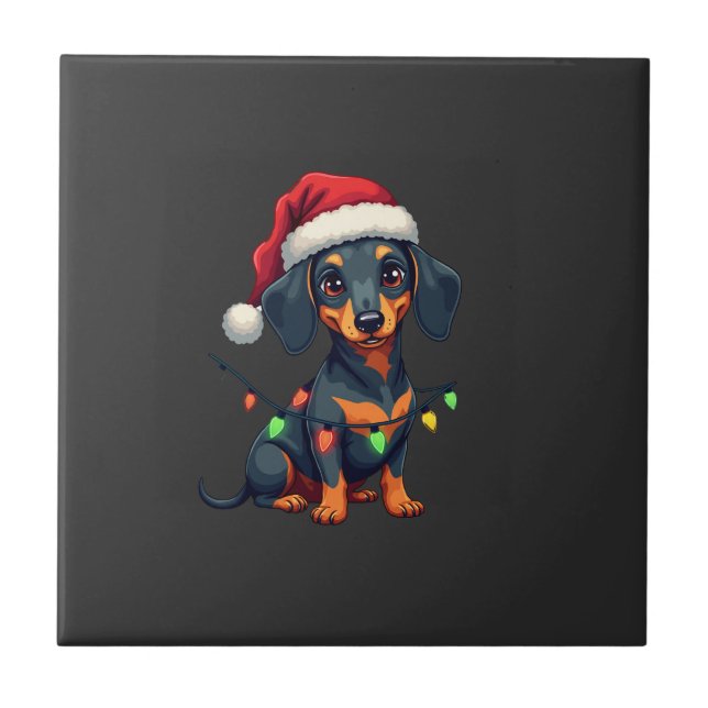 Dachshund-Hunde-Baum-Weihnachtspullover-Weihnachts Fliese (Vorderseite)