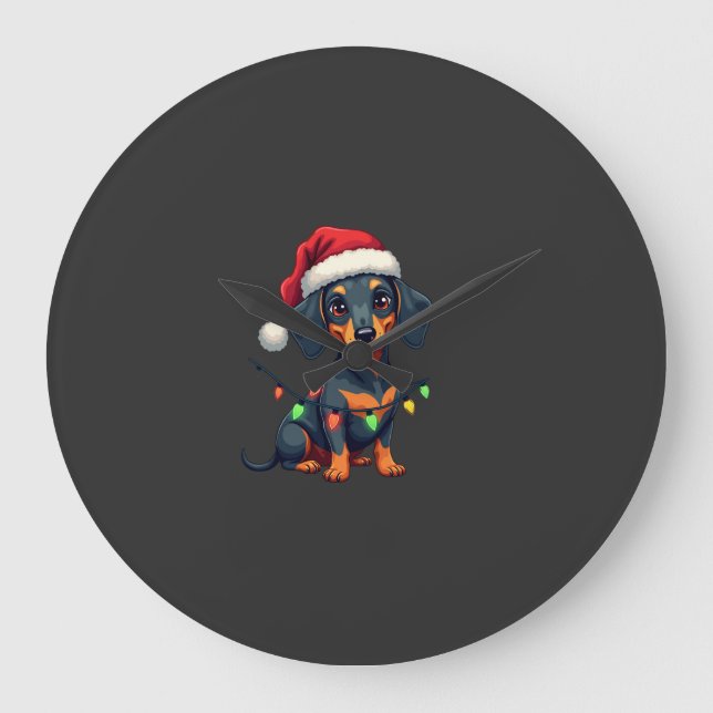 Dachshund Hunde Baum Weihnachtspullover Xmas Gesch Große Wanduhr (Vorderseite)