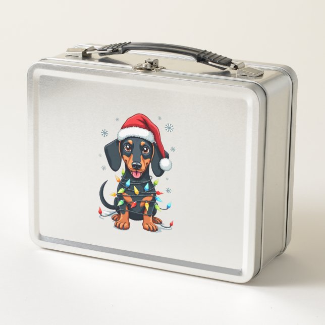 Dachshund Hunde Baum Weihnachtspullover Xmas Gesch Metall Brotdose (Vorderseite)