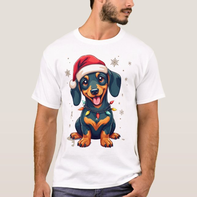 Dachshund Hunde Baum Weihnachtspullover Xmas-Gesch T-Shirt (Vorderseite)