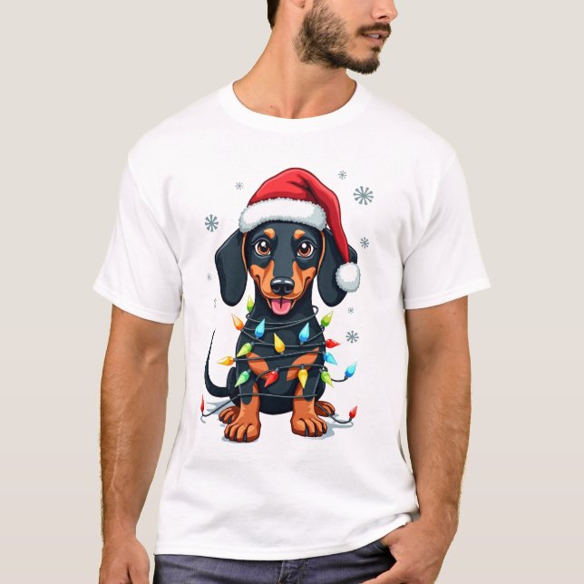 Dachshund Hunde Baum Weihnachtspullover Xmas Gesch T-Shirt (Vorderseite)