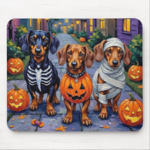 Dachshund-Hunde beim Trick-or-Treat an Halloween Mousepad