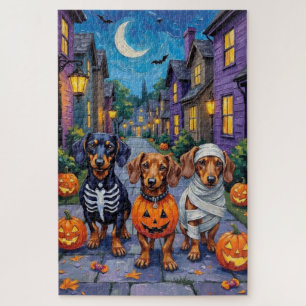 Dachshund-Hunde beim Trick-or-Treat an Halloween Puzzle