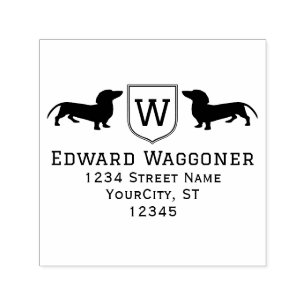 Dachshund-Hunde Initialen Wappen Name, Rücksendead Permastempel