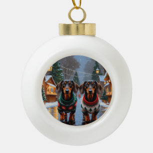 Dachshund Hunde Weihnachten Schnee Feiertag Keramik Kugel-Ornament