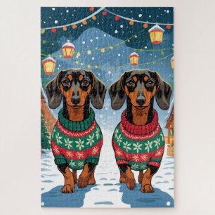 Dachshund Hunde Weihnachten Schnee Feiertag Puzzle