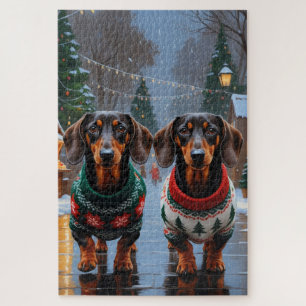 Dachshund-Hunde Weihnachten Schnee Feiertag Puzzle