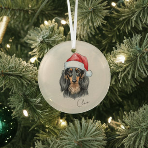 Dachshund-Hundeporträt und Name Weihnachten Ornament Aus Glas