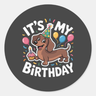 Dachshund Ich habe Geburtstag Runder Aufkleber