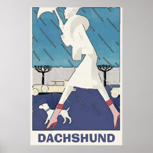 Dachshund im Regen Poster