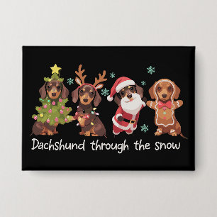 Dachshund im Schnee lustige Weihnachts-Hunde Button