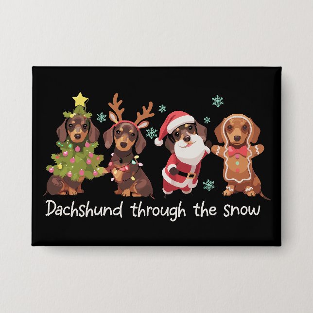 Dachshund im Schnee lustige Weihnachts-Hunde Button (Vorderseite)