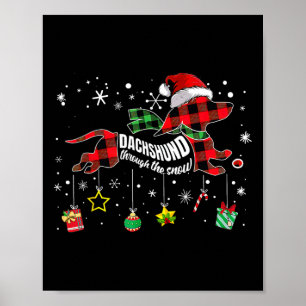 Dachshund im Schnee Lustiger Hund Karierter Weihna Poster