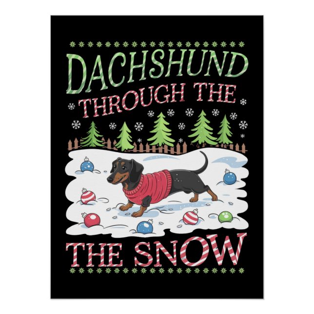 Dachshund im Schnee Poster (Vorderseite)