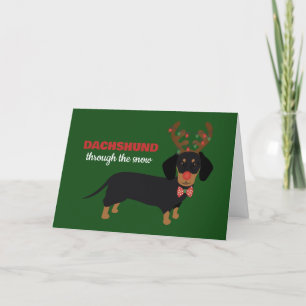 Dachshund im Schnee Süße Doxie-Rentier-Hund Feiertagskarte