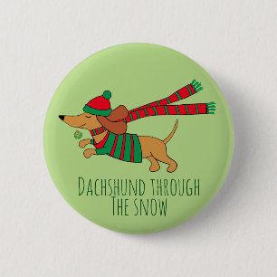 Dachshund im Schnee Weihnachtsknopf Button