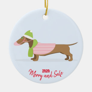 Dachshund in Face Mask Christmas 2020 Keramik Ornament