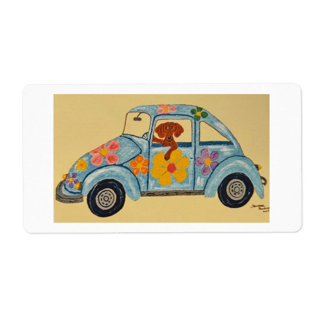 Dachshund in Hippie-Auto (Vorne)