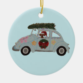 Dachshund in Hippie-Auto an Weihnachten Keramik Ornament