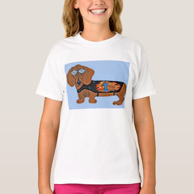 Dachshund in Racing Jacket T-Shirt (Vorderseite)