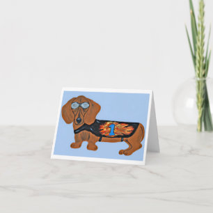 Dachshund in Rennjacke gefaltete Notizkarte