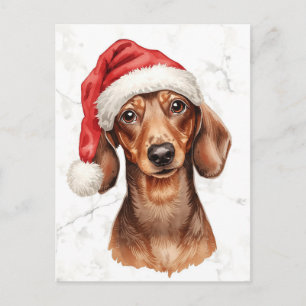 Dachshund in Santa-Mütze Wasserfarbe Weihnachten