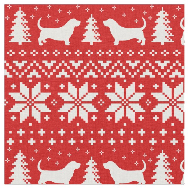 Dachshund-Jagdhund-Silhouette-Weihnachtsmuster-Rot Stoff (Nahaufnahme)