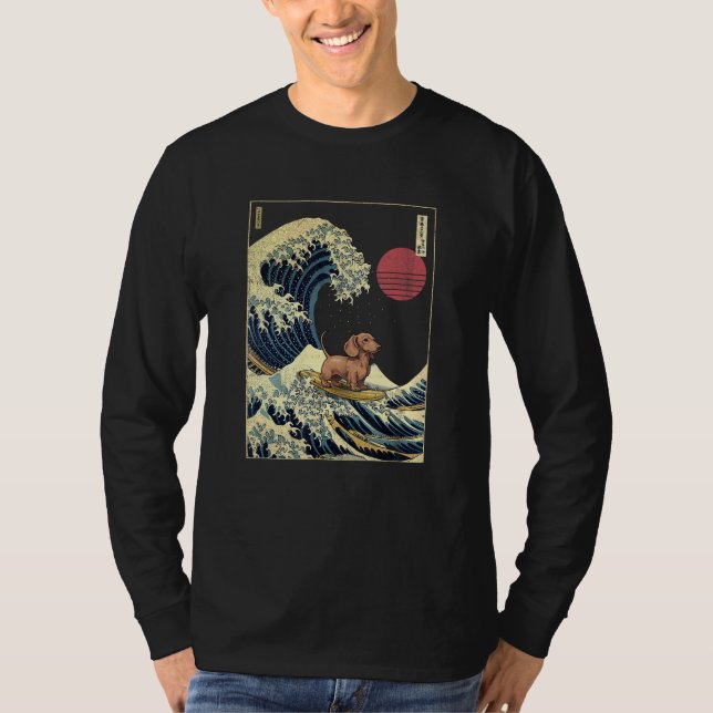 Dachshund Japanese Kanagawa Wave  Surf Dog T-Shirt (Vorderseite)