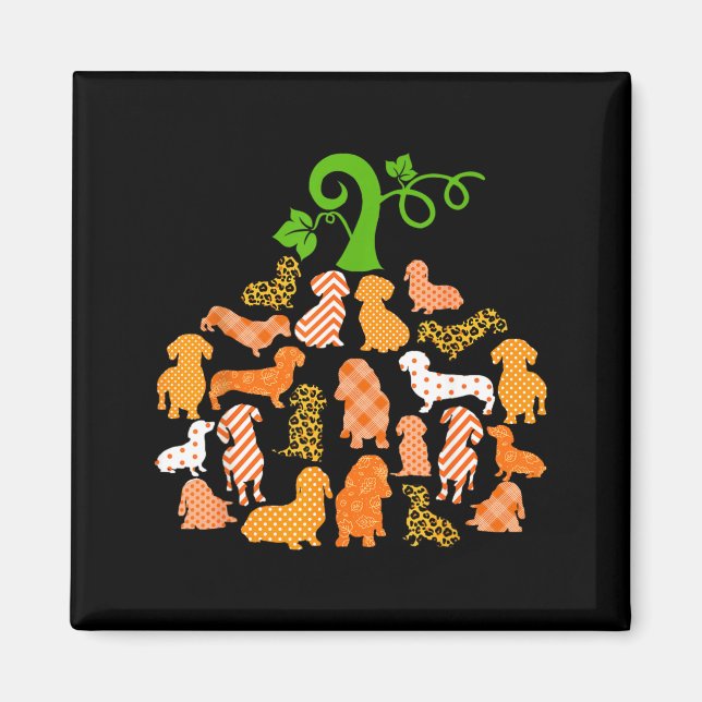 Dachshund-Kürbisform Kariert Leopard Hund Herbst Magnet (Vorne)