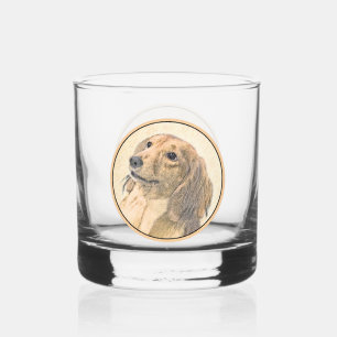Dachshund (Langhaar) Malerei - Originale Hundekuns Whiskyglas