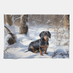 Dachshund Lass es schneien Weihnachten Geschirrtuch