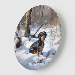Dachshund Lass es schneien Weihnachten Große Wanduhr