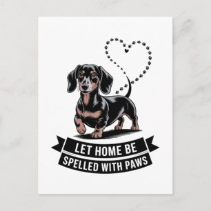Dachshund Lass Zu Hause Mit Pfoten Geschrieben Wer Feiertagspostkarte