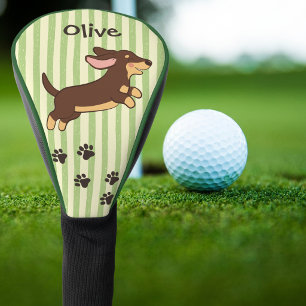 Dachshund läuft grüne Streifen Name Golf Headcover