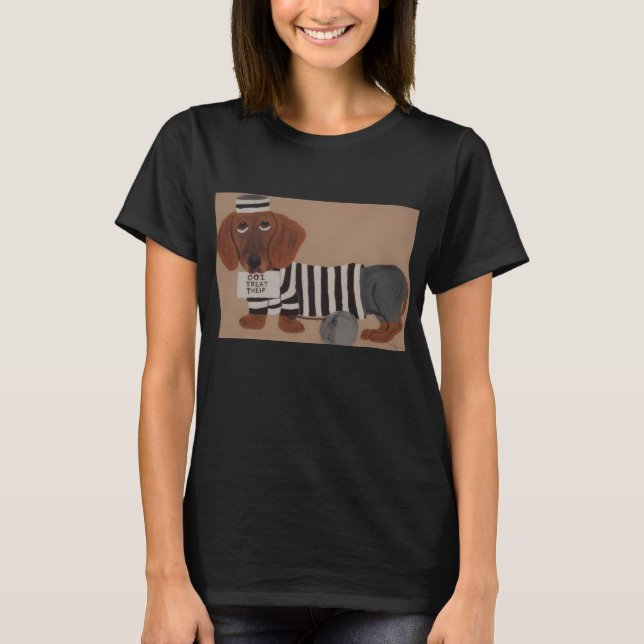 Dachshund-Leckereiendieb-Jailbird T-Shirt (Vorderseite)