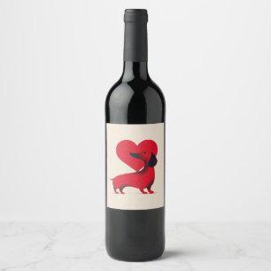 Dachshund Liebe – Süßes Hunde Herz Design Weinetikett