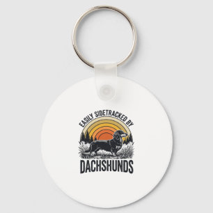 Dachshund Liebhaber-Shirt Leicht Abgelenkt Retro-K Schlüsselanhänger
