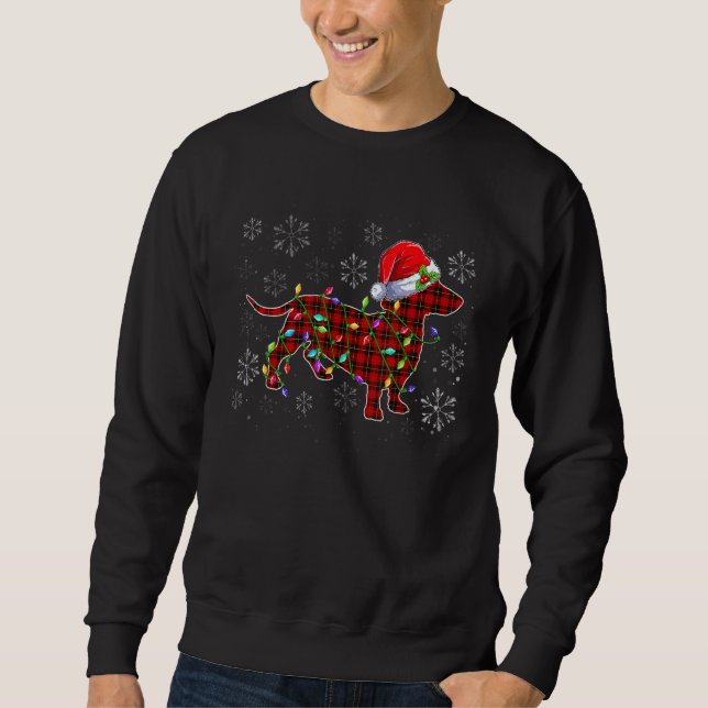 Dachshund Light Red Plaid Hat Santa  Christmas Paj Sweatshirt (Vorderseite)