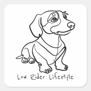 Dachshund-Linienkunst - Low Rider Lifestyle Quadratischer Aufkleber