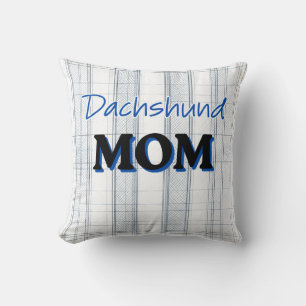 Dachshund-Mama mit hellblauem Karohintergrund Kissen