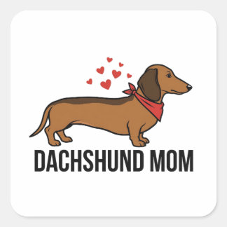 Dachshund-Mama — Wiener Dog mit Bandana und Herzen Quadratischer Aufkleber