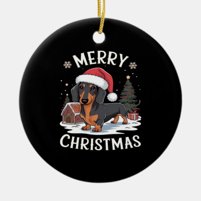 Dachshund Merry Christmas Classic T-Shirt Keramik Ornament (Vorne)