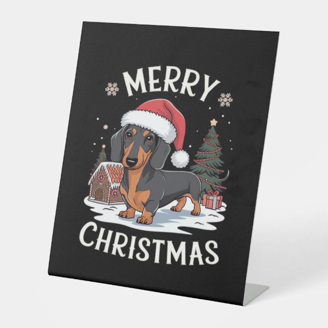 Dachshund Merry Christmas Classic T-Shirt Sockelschild (Vorderseite)