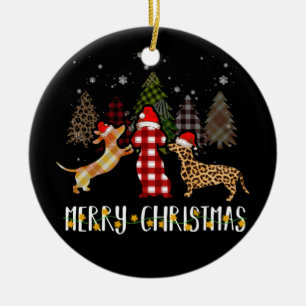 Dachshund Merry Christmas Cute Plaid Leopard Doxie Keramik Ornament