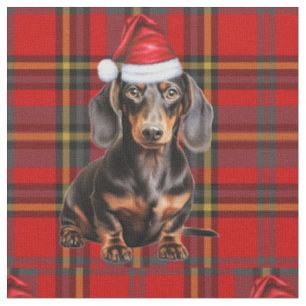 Dachshund mit einem roten grünen Karo-Feiertagssto Stoff