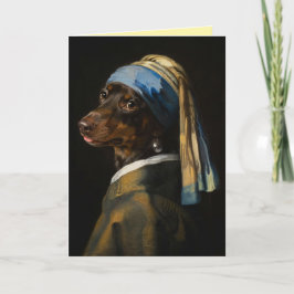 Dachshund mit einer Perlenohrring-Grußkarte Karte
