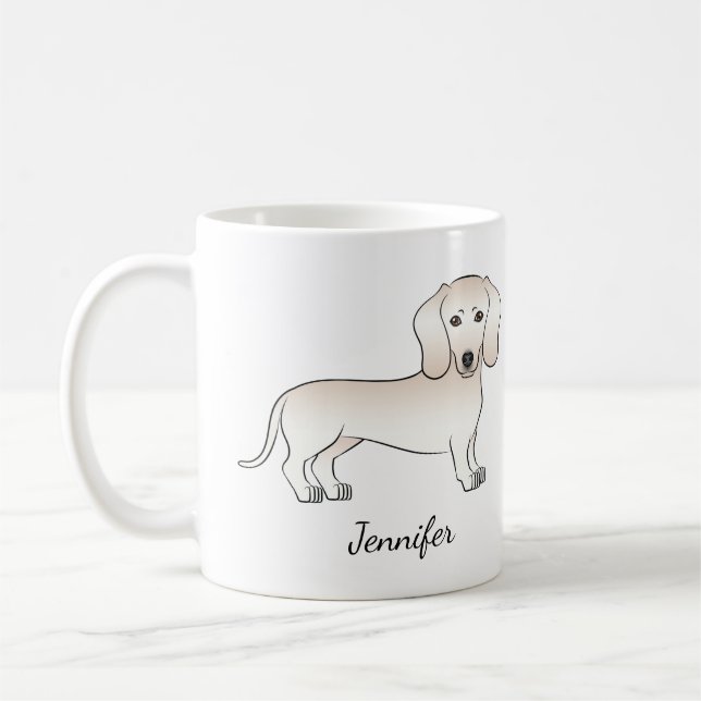 Dachshund mit glattem Fell Cartoon-Hund mit Namen Kaffeetasse (Links)