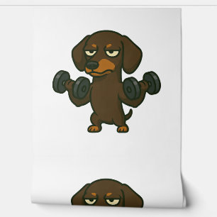 Dachshund mit Hantel-Fitnesstraining Bizeps wo Tapete