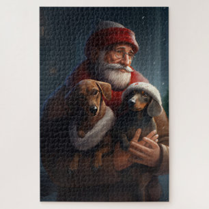 Dachshund mit Weihnachtsmann Festive Weihnachten Puzzle