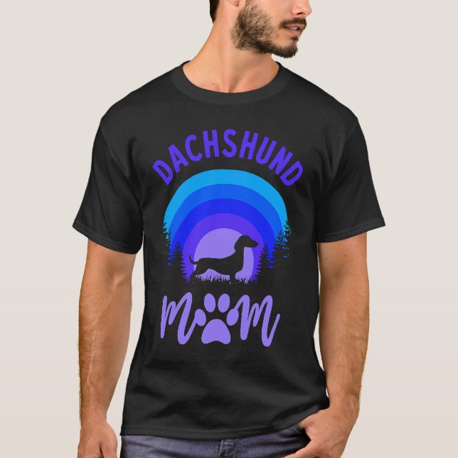 Dachshund Mom Purple Blue Sunset T-Shirt (Vorderseite)